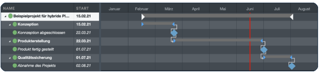 Netzplan mit Phasen und Meilensteinen