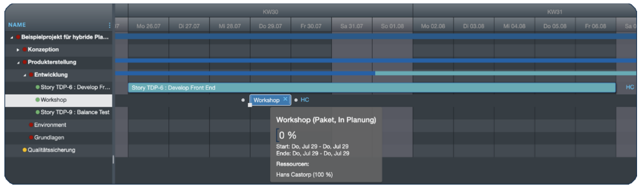  Paralleles Arbeitspaket mit 100% an einem Tag, also 8 Stunden