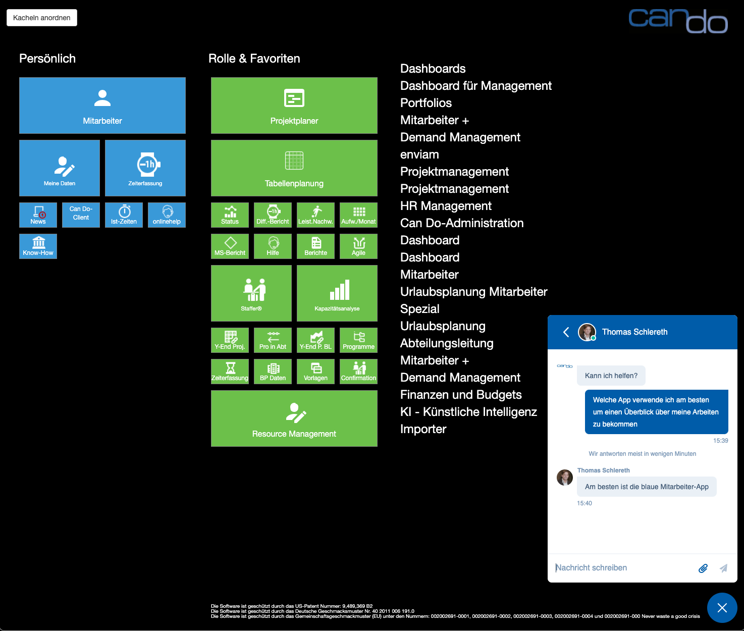 Chat-Funktion direkt zu unserem Support