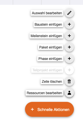 Schnelle Aktion in der Projektplaner-App